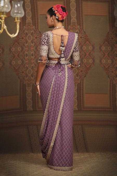 Shikhar Sharma Geometric Badla Embroidered Saree With Blouse 