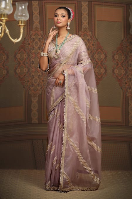 SHIKHAR SHARMA Leheriya Gota Embroidered Saree With Blouse 