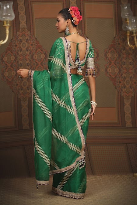 Shikhar Sharma Leheriya Gota Work Saree With Embroidered Blouse 