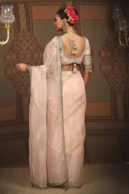 Shikhar Sharma Leheriya Pattern Gota Work Saree With Blouse 