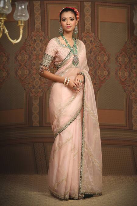 Shikhar Sharma Pink Sareesilk Organza Embroidered Leheriya Pattern Work Saree With Blouse Online at Aza Fashions Shikhar Sharma_Pink Sareesilk Organza Embroidered Leheriya Pattern Work Saree With Blouse _Online_at_Aza_Fashions