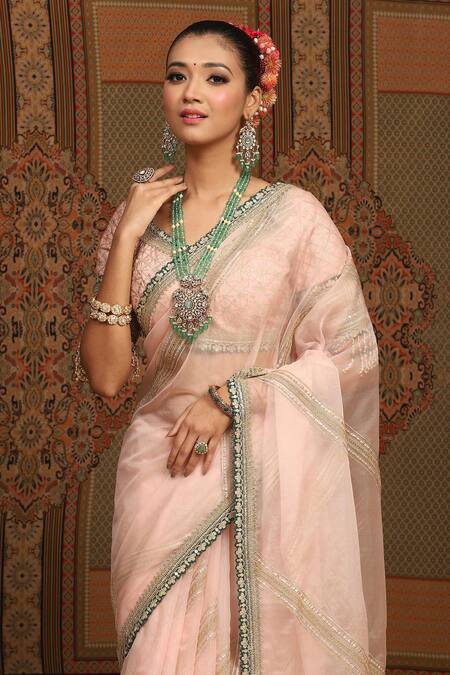 Buy Shikhar Sharma Pink Sareesilk Organza Embroidered Leheriya Pattern Work Saree With Blouse Online at Aza Fashions Buy_Shikhar Sharma_Pink Sareesilk Organza Embroidered Leheriya Pattern Work Saree With Blouse _Online_at_Aza_Fashions