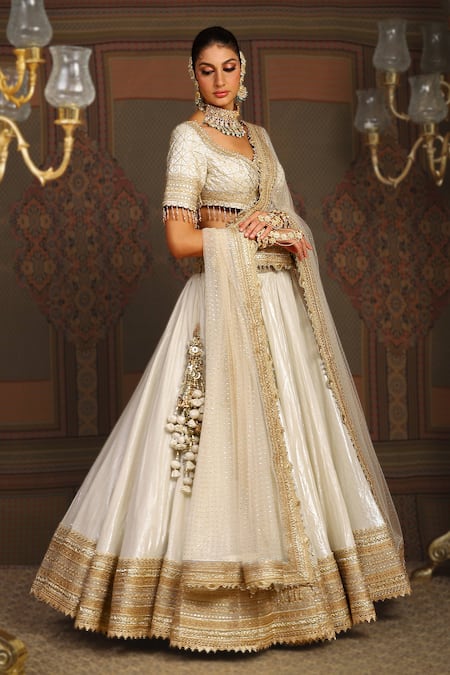 Shikhar Sharma_Silver Cotton Simmer Chanderi Embroidery Chandni And Badla Bridal Lehenga Set _Online_at_Aza_Fashions