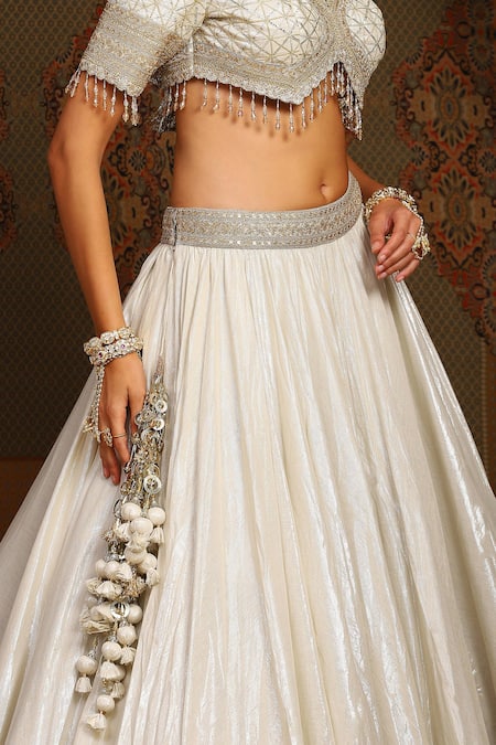 Shikhar Sharma_Silver Cotton Simmer Chanderi Embroidery Chandni And Badla Bridal Lehenga Set _at_Aza_Fashions