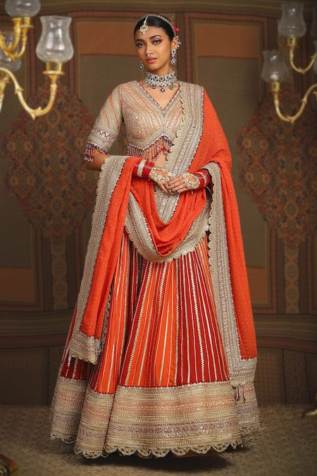 Shikhar Sharma Chevron Gulista Embroidered Bridal Lehenga Set 