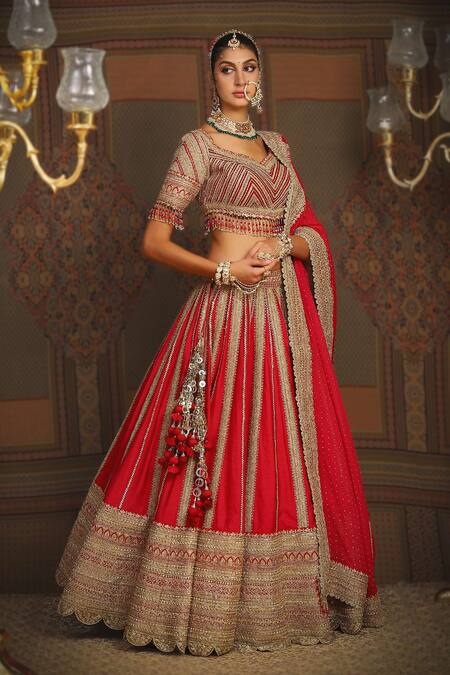 Shikhar Sharma_Red Silk, Georgette Gulbahar Badla And Dori Embroidered Bridal Lehenga Set _Online_at_Aza_Fashions