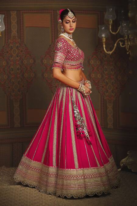 Shikhar Sharma_Pink Silk Chanderi Embroidery Gota V Sunehri Badla And Dori Bridal Lehenga Set _at_Aza_Fashions