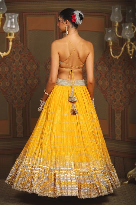 Shikhar Sharma Gota Striped Ray Embroidered Bridal Lehenga Set 