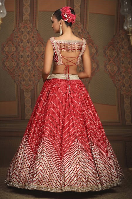 Shikhar Sharma Lush Chevron Gota Embroidered Bridal Lehenga Set 