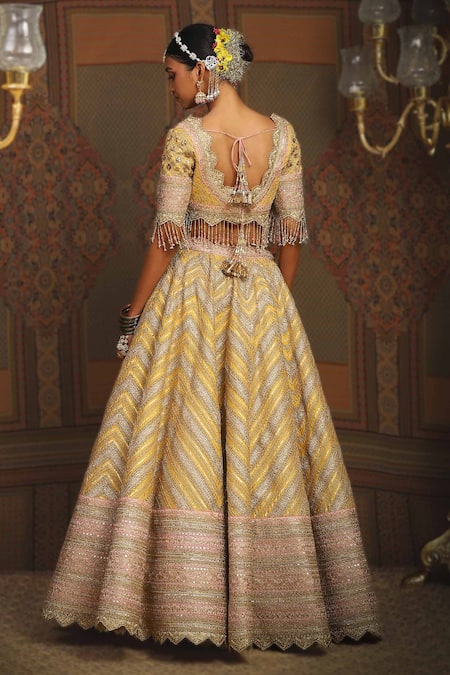 Shikhar Sharma Chevron Maze Dori Embroidered Bridal Lehenga Set 