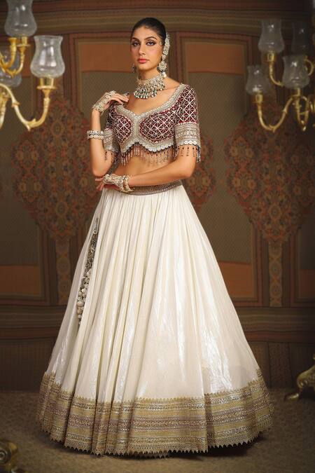 Shikhar Sharma Silver Cotton Simmer Chanderi Embroidery Gota Paan Celeste Bridal Lehenga Set Online at Aza Fashions Shikhar Sharma_Silver Cotton Simmer Chanderi Embroidery Gota Paan Celeste Bridal Lehenga Set _Online_at_Aza_Fashions