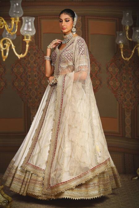 Buy Shikhar Sharma Silver Cotton Simmer Chanderi Embroidery Gota Paan Celeste Bridal Lehenga Set Online at Aza Fashions Buy_Shikhar Sharma_Silver Cotton Simmer Chanderi Embroidery Gota Paan Celeste Bridal Lehenga Set _Online_at_Aza_Fashions