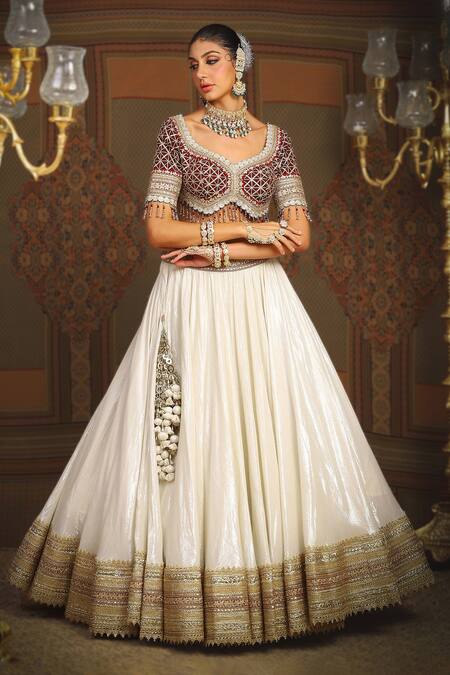 Shop Shikhar Sharma Silver Cotton Simmer Chanderi Embroidery Gota Paan Celeste Bridal Lehenga Set Online at Aza Fashions Shop_Shikhar Sharma_Silver Cotton Simmer Chanderi Embroidery Gota Paan Celeste Bridal Lehenga Set _Online_at_Aza_Fashions