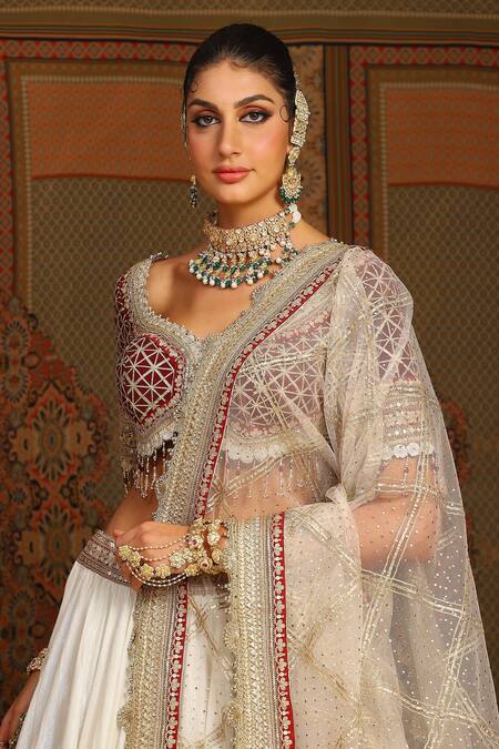 Shikhar Sharma Silver Cotton Simmer Chanderi Embroidery Gota Paan Celeste Bridal Lehenga Set at Aza Fashions Shikhar Sharma_Silver Cotton Simmer Chanderi Embroidery Gota Paan Celeste Bridal Lehenga Set _at_Aza_Fashions