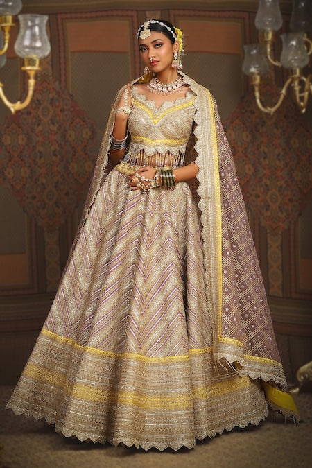 SHIKHAR SHARMA Chevron Crest Embroidered Bridal Lehenga Set 