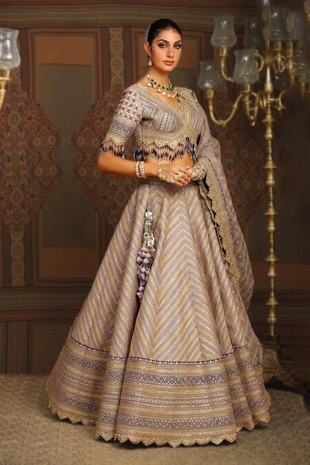 Shop_Shikhar Sharma_Purple Silk Chanderi Embroidery Gota Scallop Grade Insignia Bridal Lehenga Set _Online_at_Aza_Fashions