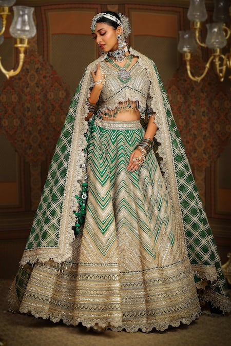 SHIKHAR SHARMA Mystic Chevron Embroidered Bridal Lehenga Set 