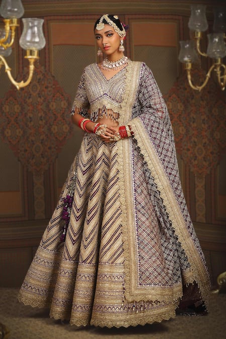 SHIKHAR SHARMA Chevron Embroidered Bridal Lehenga Set 