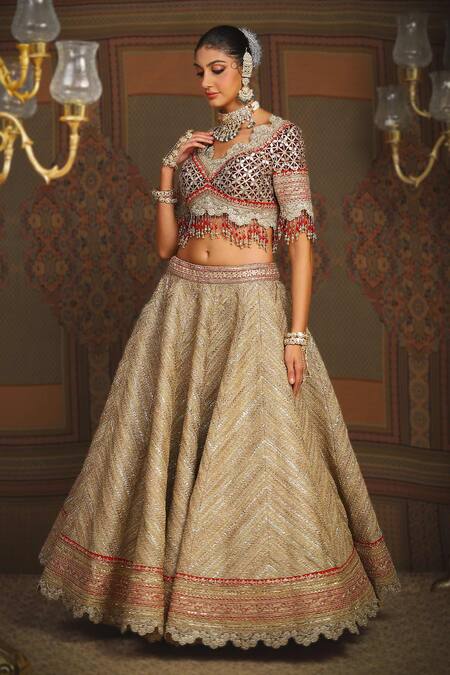 Buy_Shikhar Sharma_Gold Silk, Net, Chanderi Beads, Tassels Dori Embroidered Bridal Lehenga Set _Online_at_Aza_Fashions