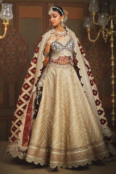 SHIKHAR SHARMA Helix Zig Zag Embroidered Bridal Lehenga Set 