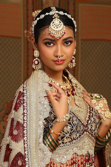 Shikhar Sharma Gold Silk, Chanderi, Net Beads, Helix Zig Zag Embroidered Bridal Lehenga Set Online at Aza Fashions Shikhar Sharma_Gold Silk, Chanderi, Net Beads, Helix Zig Zag Embroidered Bridal Lehenga Set _Online_at_Aza_Fashions