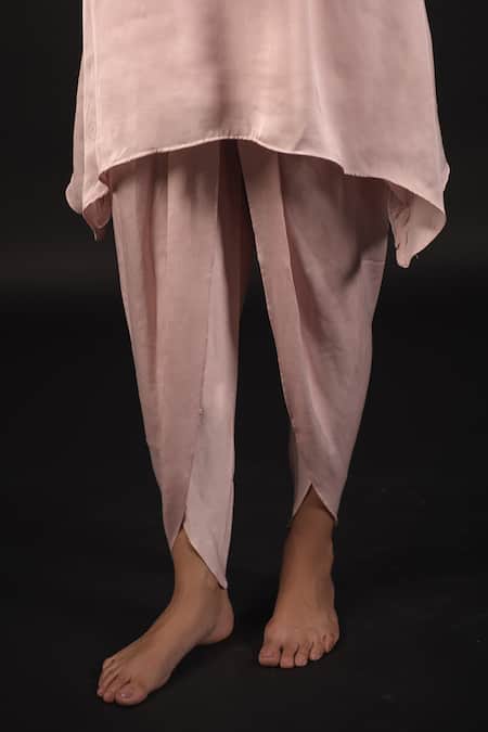 Shop_Avaasya Jaipur_Pink Modal, Satin Zari Round Neck Embroidered Kurta With Dhoti Pant Set _Online_at_Aza_Fashions
