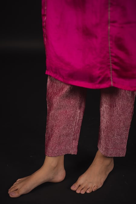 Shop_Avaasya Jaipur_Pink Silk, Tissue Gota Patti Round Neck Work Straight Kurta With Pant _Online_at_Aza_Fashions