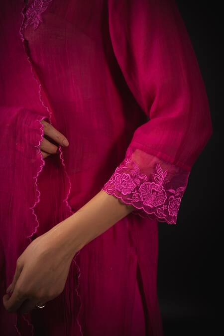 Buy_Avaasya Jaipur_Pink Handloom Cotton, Cotton, Chanderi Embroidery V-neck Kurta Set 