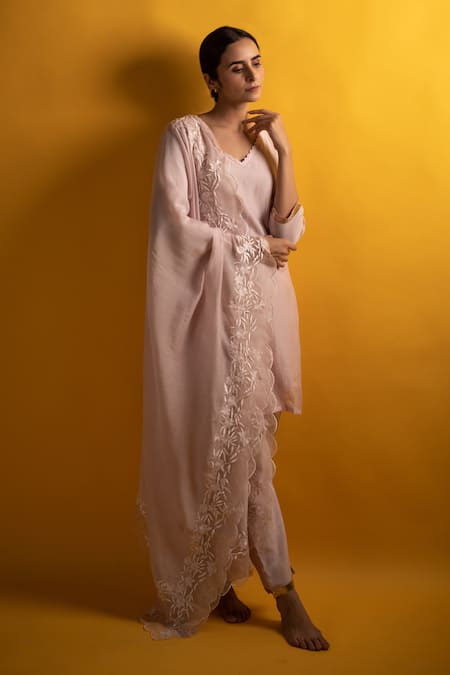 Avaasya Jaipur Handloom Chanderi Straight Kurta Pant Set 