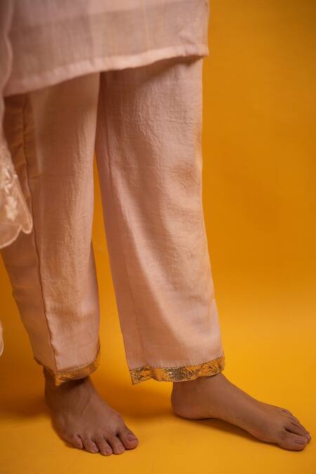 Buy_Avaasya Jaipur_Pink Chanderi, , Handloom Brooches, Straight Kurta Pant Set 