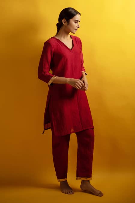 Avaasya Jaipur Laffa Work Sleeve Kurta & Pant Set 