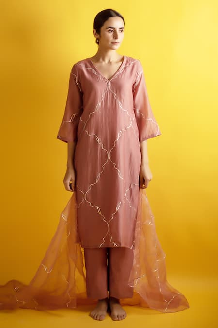 Avaasya Jaipur Handloom Chanderi Gota Embroidered Kurta Set 