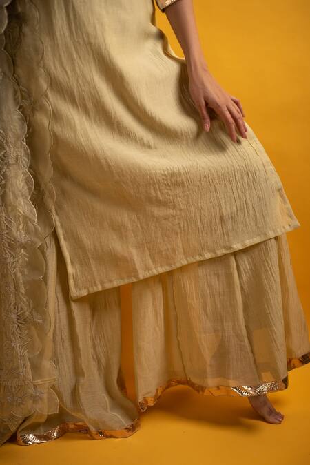 Buy_Avaasya Jaipur_Green Handloom Cotton, Chanderi, Linen Sharara Set With Floral Dupatta 