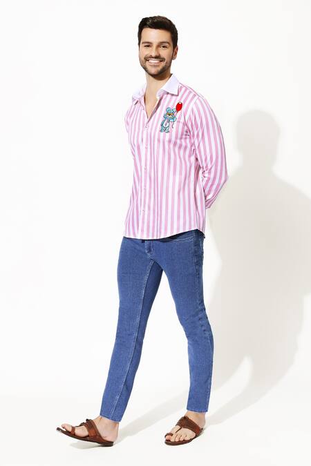 Shop 16stitches Pink Cotton Applique Bear Essentials Shirt at Aza Fashions Shop_16stitches_Pink Cotton Applique Bear Essentials Shirt_at_Aza_Fashions