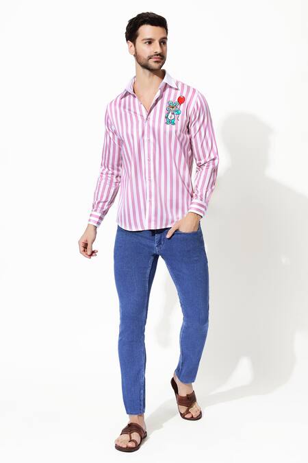 16stitches Pink Cotton Applique Bear Essentials Shirt Online at Aza Fashions 16stitches_Pink Cotton Applique Bear Essentials Shirt_Online_at_Aza_Fashions