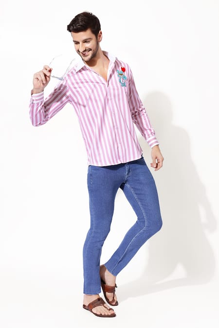 Shop 16stitches Pink Cotton Applique Bear Essentials Shirt Online at Aza Fashions Shop_16stitches_Pink Cotton Applique Bear Essentials Shirt_Online_at_Aza_Fashions