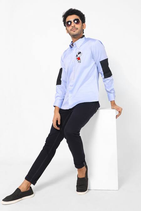 16stitches_Blue Egyptian Cotton Snoopy Joe Cool Pattern Shirt_Online_at_Aza_Fashions