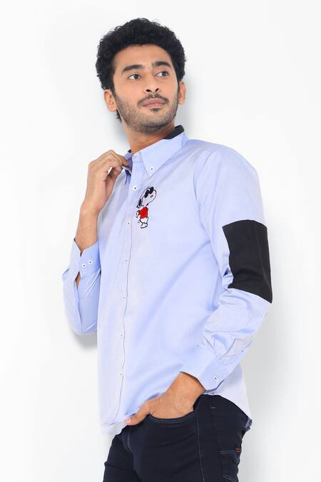 Buy_16stitches_Blue Egyptian Cotton Snoopy Joe Cool Pattern Shirt_Online_at_Aza_Fashions