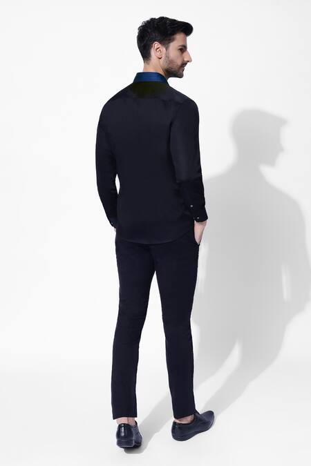 Shop 16stitches Blue Cotton Embroidery Rosella Panel Shirt at Aza Fashions Shop_16stitches_Blue Cotton Embroidery Rosella Panel Shirt_at_Aza_Fashions