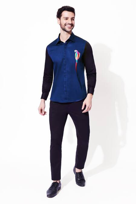 16stitches Blue Cotton Embroidery Rosella Panel Shirt Online at Aza Fashions 16stitches_Blue Cotton Embroidery Rosella Panel Shirt_Online_at_Aza_Fashions