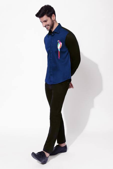 Buy 16stitches Blue Cotton Embroidery Rosella Panel Shirt Online at Aza Fashions Buy_16stitches_Blue Cotton Embroidery Rosella Panel Shirt_Online_at_Aza_Fashions