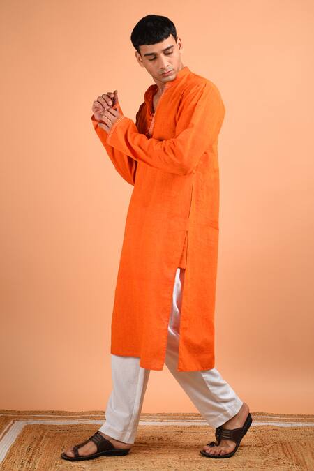 Shop Kalp Orange Cotton Embroidery Mandala Marvel Kurta Set Online at Aza Fashions Shop_Kalp_Orange Cotton Embroidery Mandala Marvel Kurta Set _Online_at_Aza_Fashions