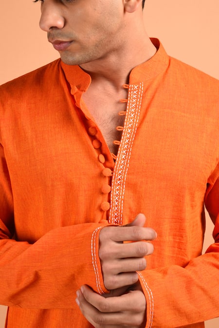 Kalp Orange Cotton Embroidery Mandala Marvel Kurta Set at Aza Fashions Kalp_Orange Cotton Embroidery Mandala Marvel Kurta Set _at_Aza_Fashions