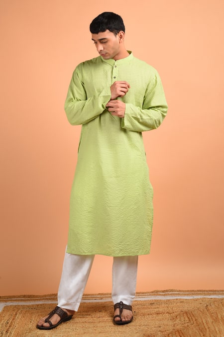 Kalp Perfection Stitch Line Work Cotton Kurta Set 