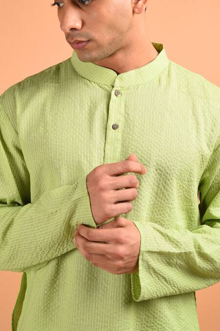Kalp_Green Cotton Perfection Stitch Line Work Kurta Set _at_Aza_Fashions