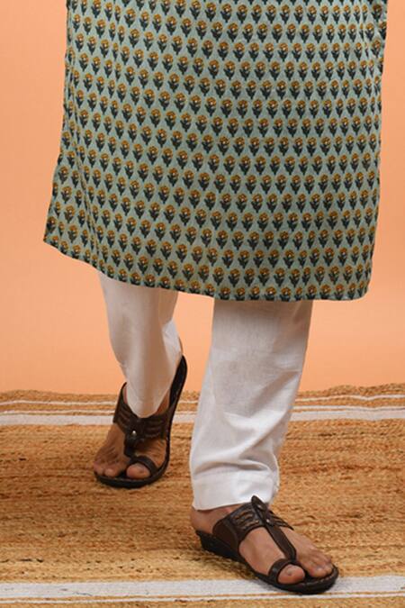 Kalp_Green Cotton Embroidery Individuality Celebration Floral Print Kurta Set_Online_at_Aza_Fashions