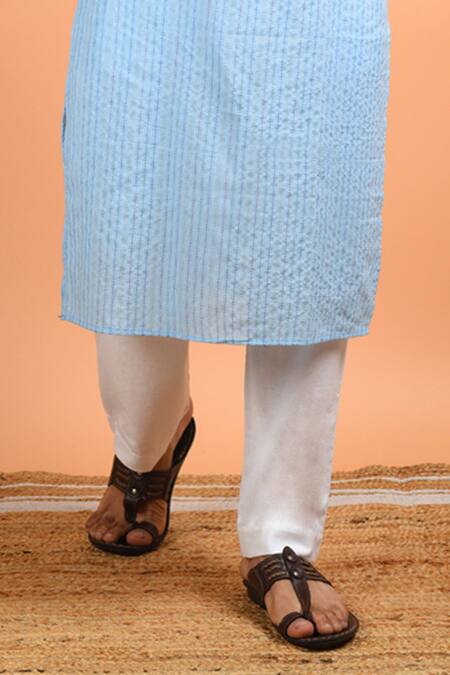 Kalp_Sky Blue Cotton Badal Kantha Weaved Kurta Set _Online_at_Aza_Fashions