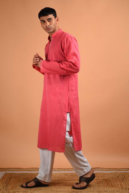 Buy Kalp Pink Cotton Embroidery Rose Radiance Kurta Set Online at Aza Fashions Buy_Kalp_Pink Cotton Embroidery Rose Radiance Kurta Set _Online_at_Aza_Fashions