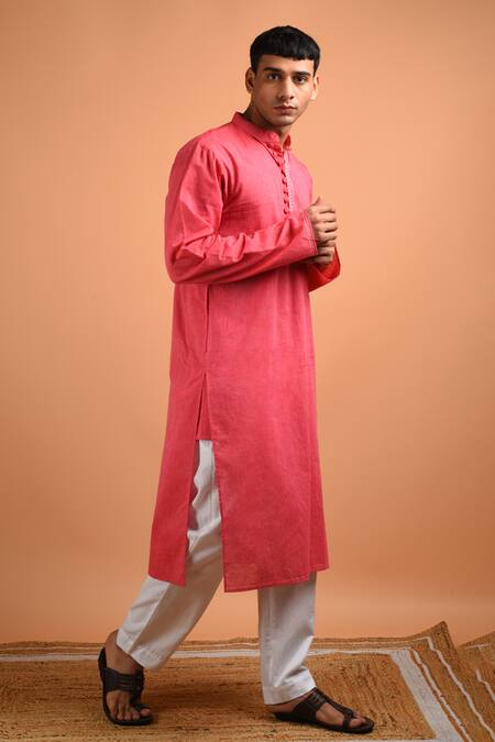 Shop Kalp Pink Cotton Embroidery Rose Radiance Kurta Set Online at Aza Fashions Shop_Kalp_Pink Cotton Embroidery Rose Radiance Kurta Set _Online_at_Aza_Fashions