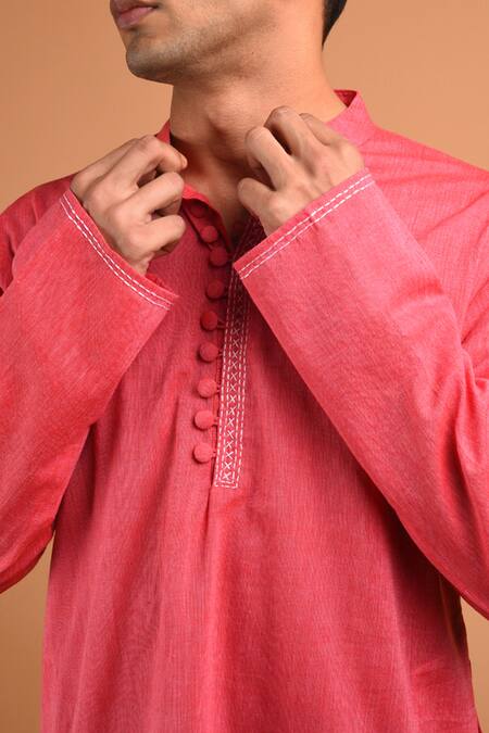 Kalp Pink Cotton Embroidery Rose Radiance Kurta Set at Aza Fashions Kalp_Pink Cotton Embroidery Rose Radiance Kurta Set _at_Aza_Fashions